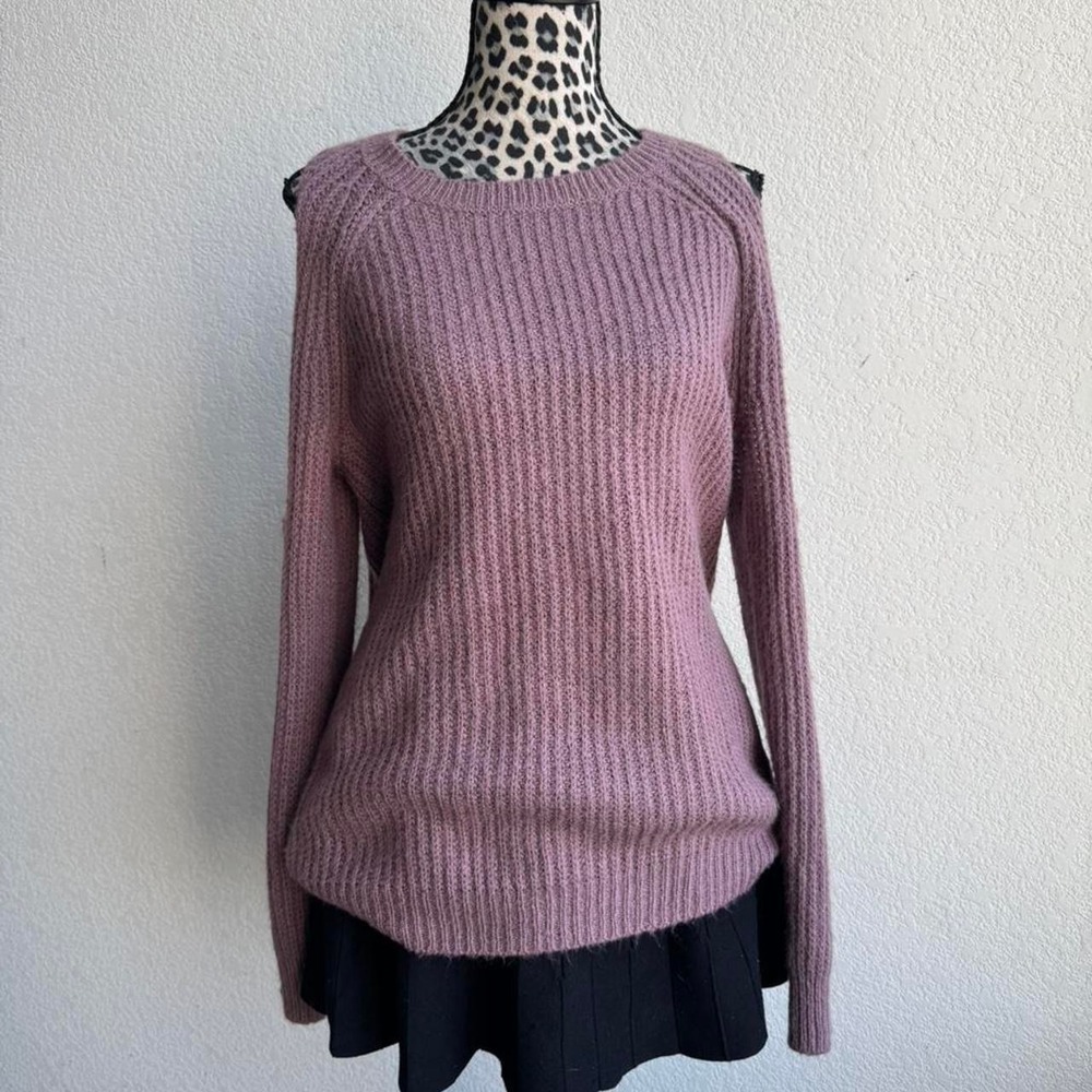 Cloud Chaser purple long sleeve open shoulder sweater